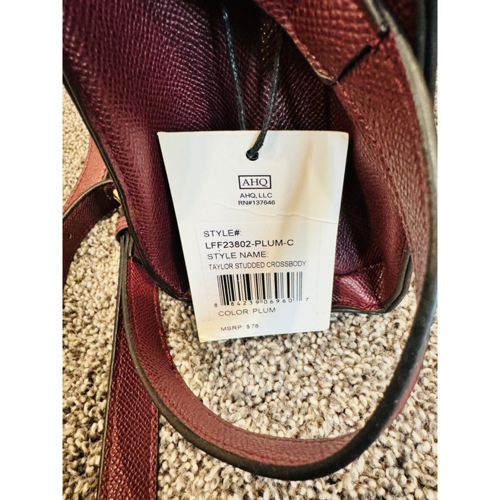 London Fog 100th Anniversary Taylor Studded Crossbody Plum Faux Leather NWT - Picture 4 of 11